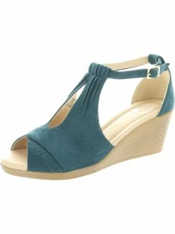 Outlet ❤️ Journee Collection Kedzie 👩 Womens Faux Leather Open Toe Wedge 👠 Heels 😉
