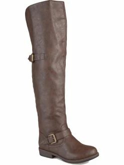 Outlet 🥰 Journee Collection Bite 👩 Womens Faux Leather Almond Toe Knee-High 🥾 Boots ✔️