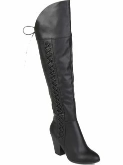 Best Sale 🔔 Journee Collection Spritz 👩 Womens Faux Leather Lace Up Over-The-Knee 🥾 Boots 💯