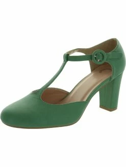 Best Sale ⭐ Journee Collection Talie 👩 Womens Faux Leather Block Heel T-Strap 👠 Heels 🌟