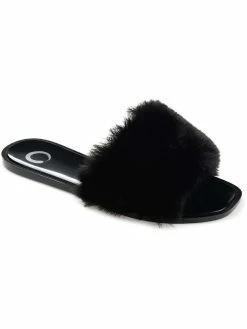 Discount ✨ Journee Collection 👩 Womens Faux Fur Slip On Pool Slides 🔥